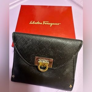 Black Salvatore Ferragamo Nero Pebble Calf Square Wallet